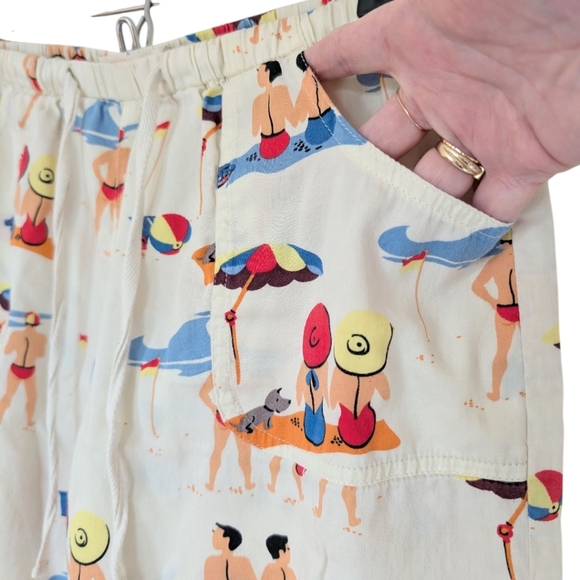 Peter Alexander Beachscapes 100% Pajama Bottom 3/4 Cream Red Blue Women's Medium - Picture 8 of 14